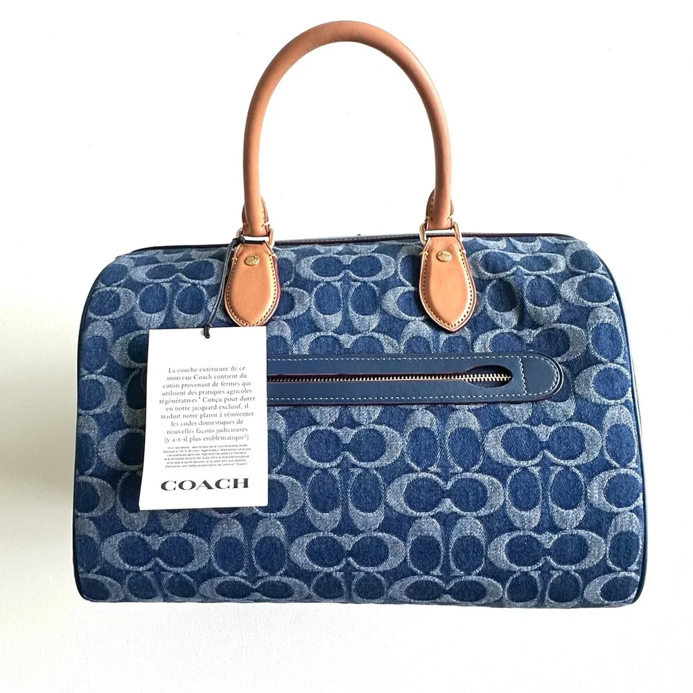 COACH Large Signature Denim Rowan Satchel - Picture 5 of 9